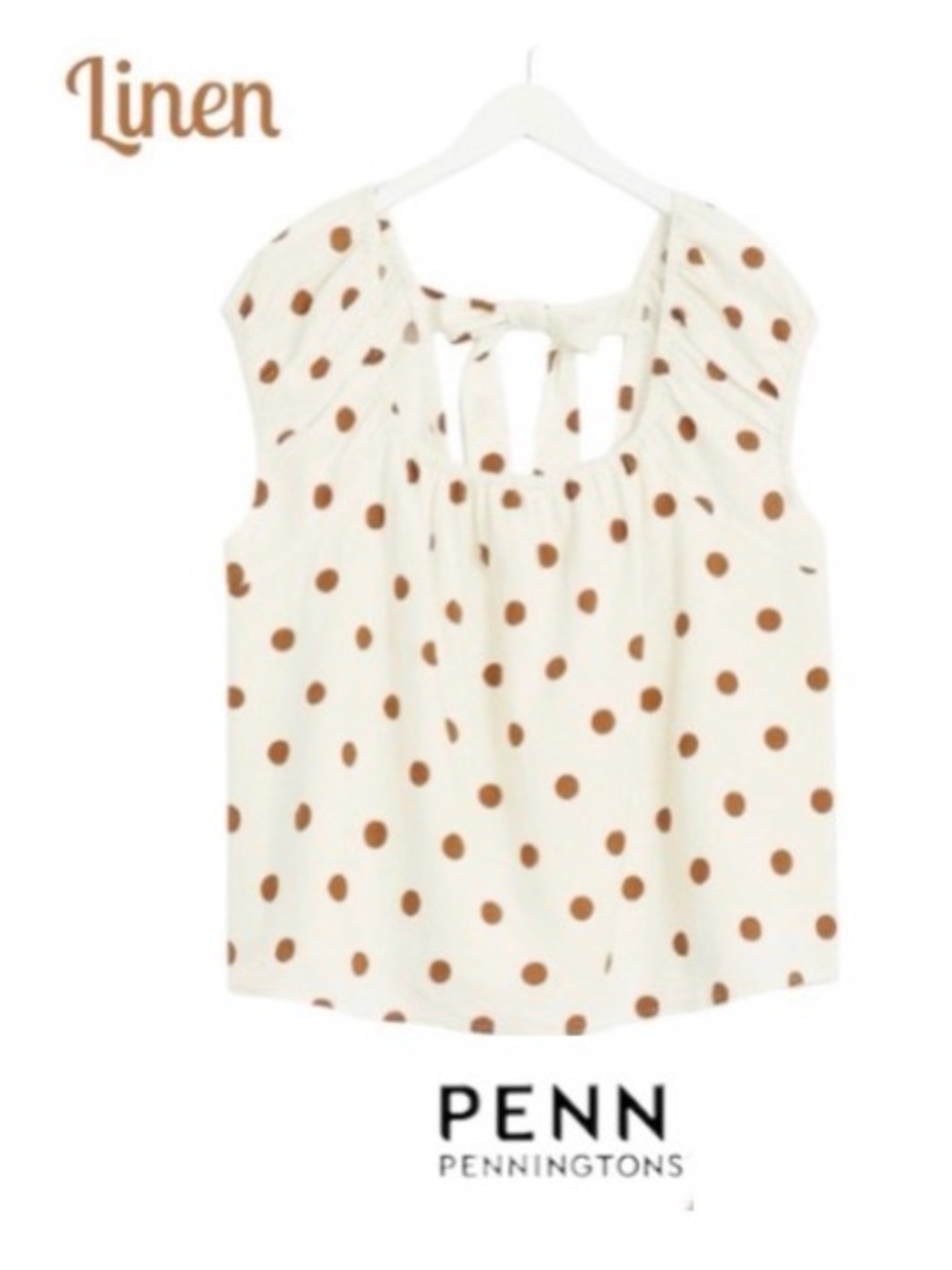 5X Penningtons Linen Blend Polka Dot Top with Tie Detail